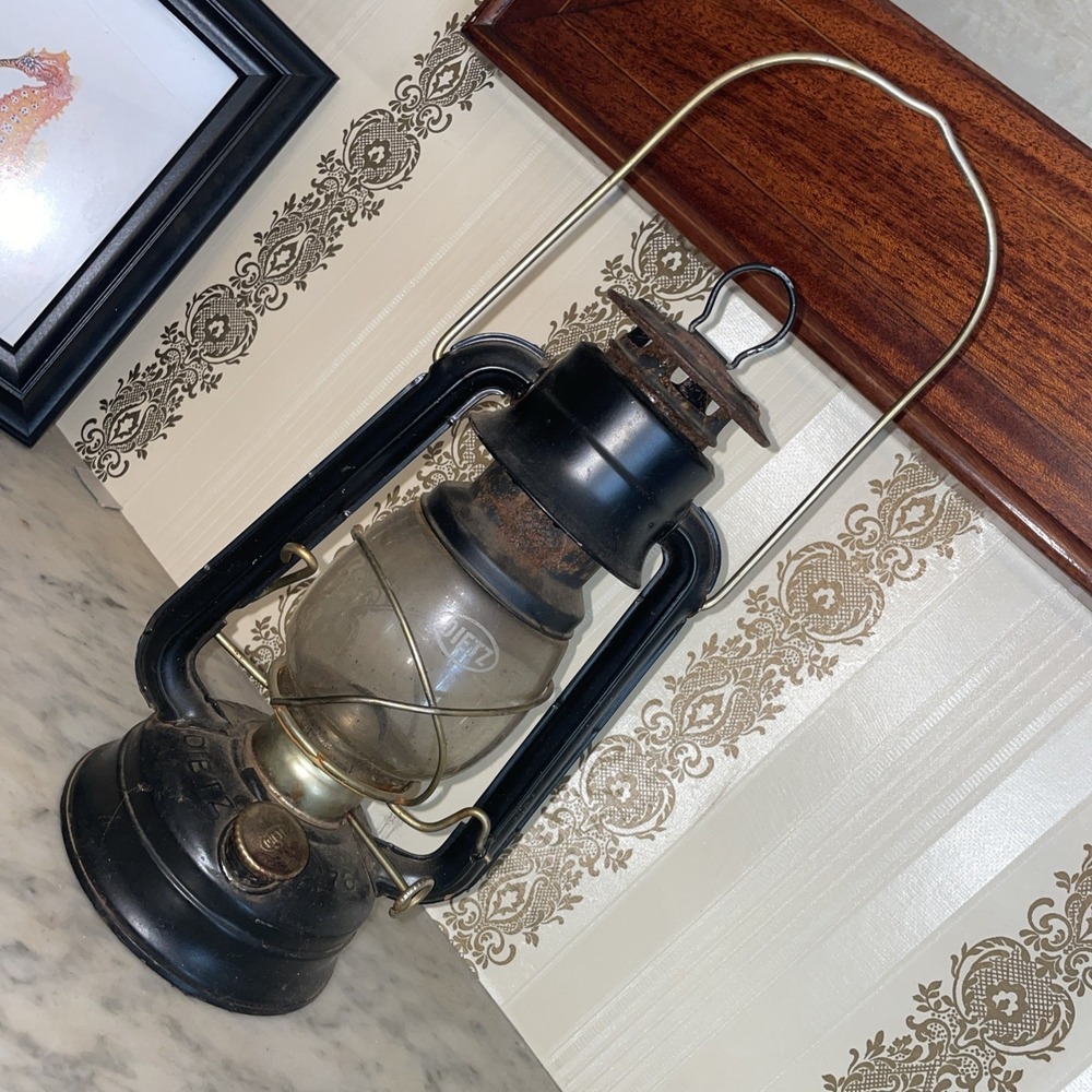 Original Dietz 76 Black Metal Lantern Glass Shade‎ Grid Loss Camping ER Light
